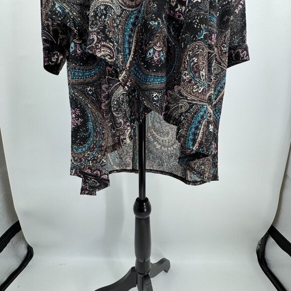 Avenue Boho Top Womens 22 Shirt Brown Teal Paisley Asymmetrical Tunic Stretch - Picture 4 of 8